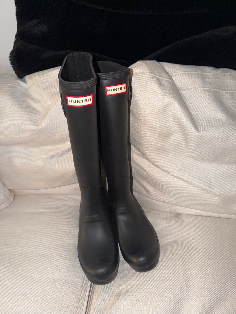 Hunter Black Tall Logo Rain Boots with White Lettering - Picture 2 of 3